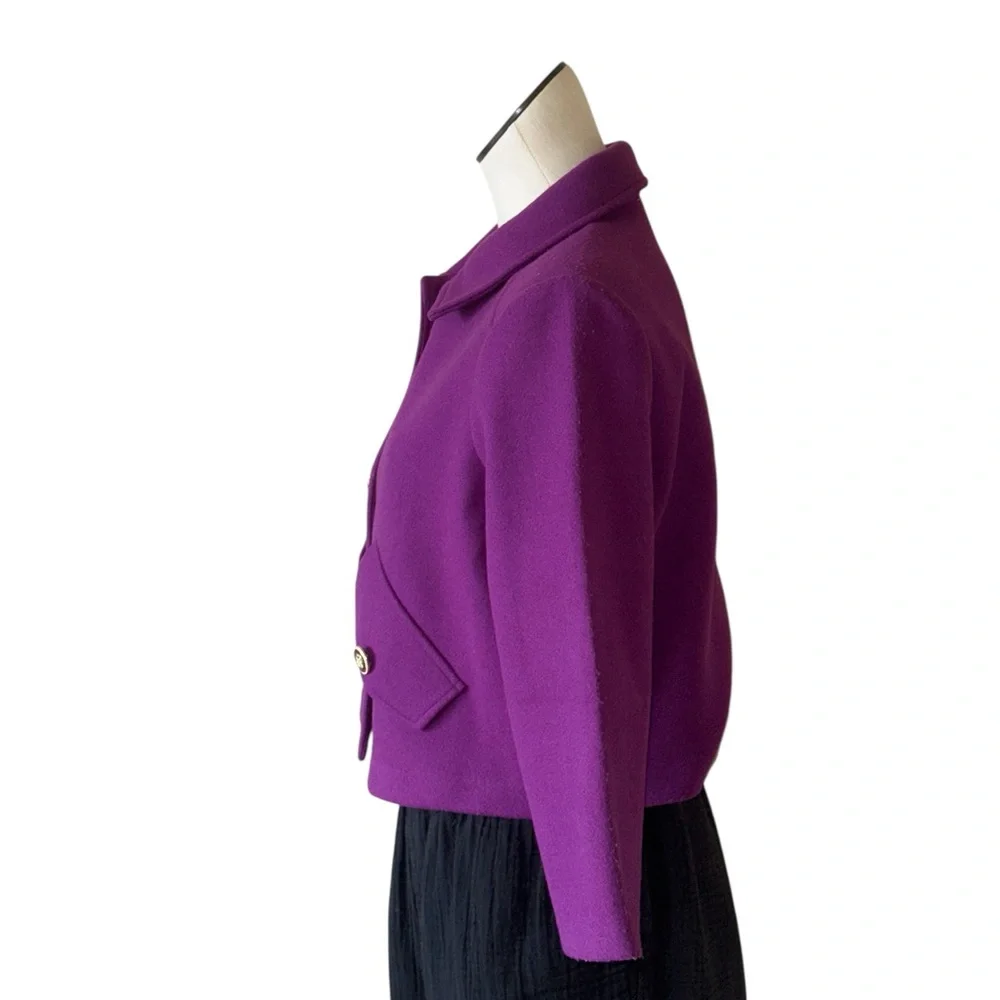 NWOT Carole Wren Purple 3/4 Sleeve Crop Tailored Jacket Coat Embellished Button